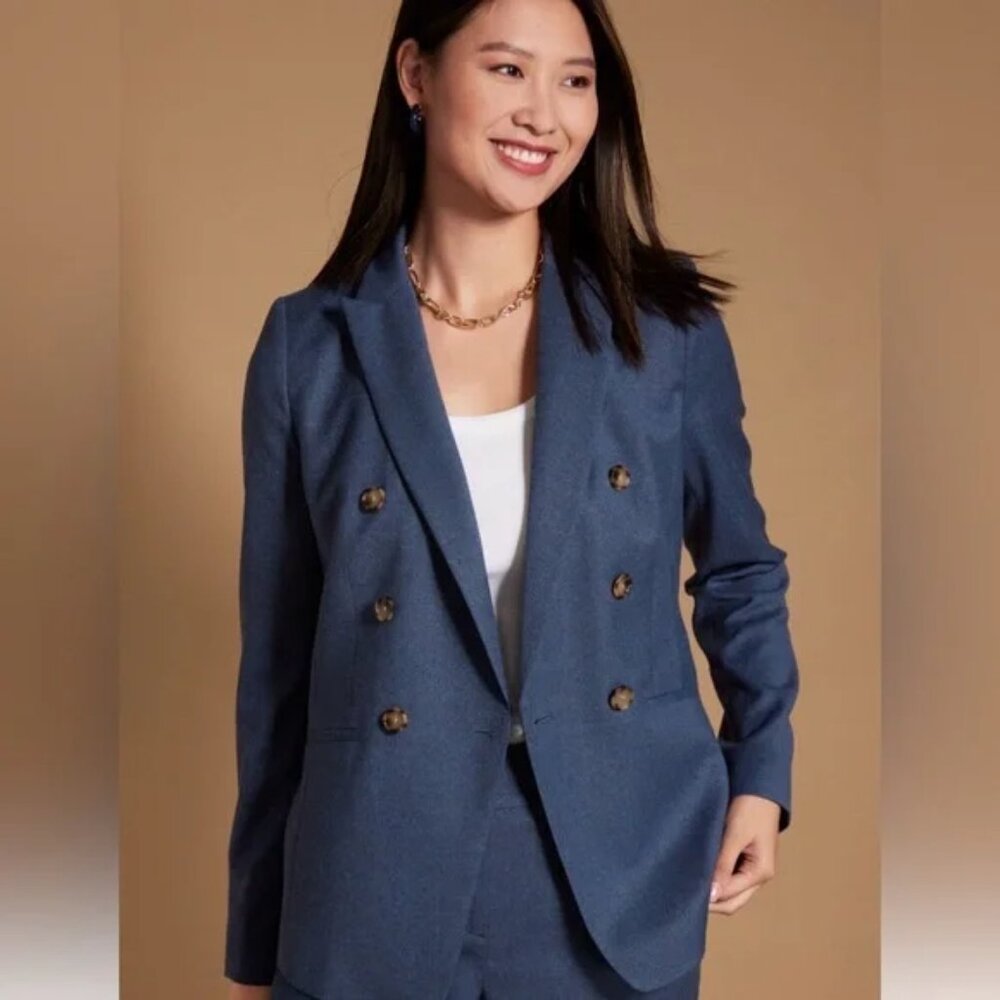 Talbots LUXE ITALIAN Wool STRETCH FLANNEL BLAZER Blue Jacket Size 10P Career